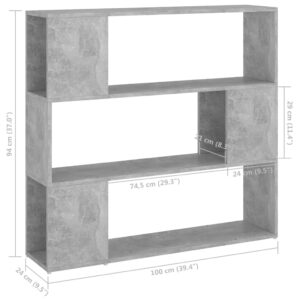 Knižnica/deliaca stena betónová sivá 100x24x94 cm - predaj