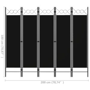 Paraván s 5 panelmi, čierny 200x180 cm - eshop