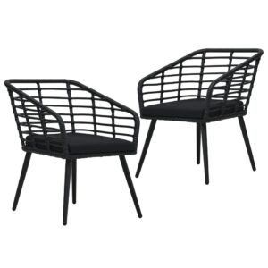 Záhradné stoličky s podložkami 2 ks, polyratan, čierne