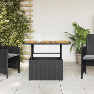 Záhradný stôl čierny 90x55x71 cm polyratan a akáciové drevo Foto