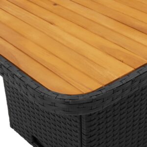 Foto  Záhradný stôl čierny 90x55x71 cm polyratan a akáciové drevo