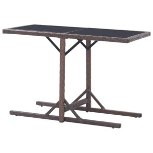Záhradný stôl hnedý 110x53x72 cm sklenený a polyratan Obrázok