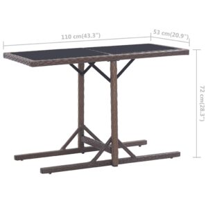 Záhradný stôl hnedý 110x53x72 cm sklenený a polyratan - eshop