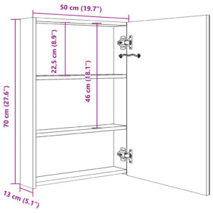 Produkt  LED kúpeľňová zrkadlová skrinka žiarivá biela 50x13x70 cm