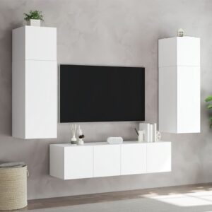 TV nástenná skrinka s LED svetlami biela 80x35x41 cm - eshop