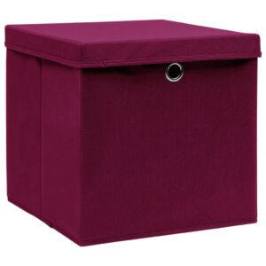 Úložné boxy s vekom 10 ks, tmavočervené 32x32x32 cm, látka Produkt