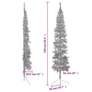 Foto  Umelý vianočný polovičný stromček s podstavcom strieborný 240cm