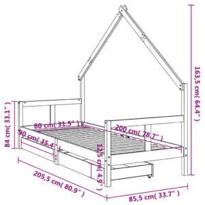 Obrázok  Rám detskej postele so zásuvkami biely 80x200 cm mas. borovica