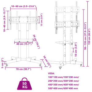 Obrázok  TV stojan na kolieskach 32-70 palcov Max VESA 600x400 mm 50 kg