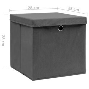 Úložné boxy s vekom 4 ks, 28x28x28 cm, sivé - eshop