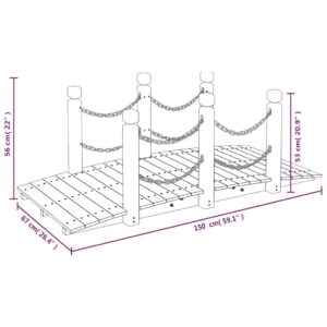 Záhradný mostík s reťazovým zábradlím 150x67x56cm masívny smrek - eshop