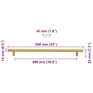 Obrázok  Rukoväte na skrinku 5 ks zlaté 480 mm nehrdzavejúca oceľ